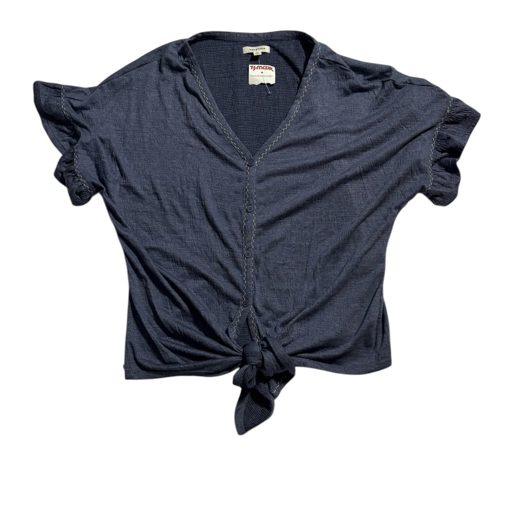 Max Studio Navy Tie-Front Blouse